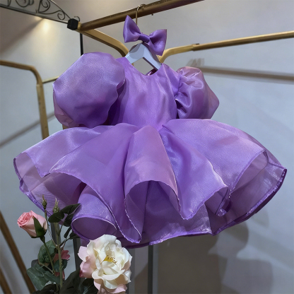 Organza Folds Bow Short Sleeve Midi Dresses - Purple - 15-16Y - image 10