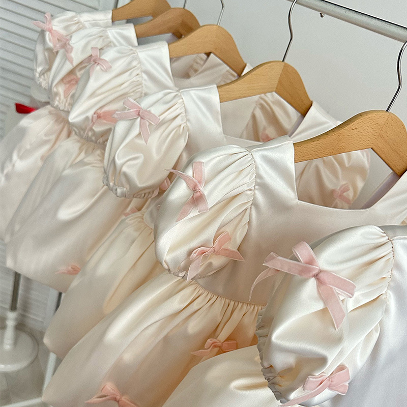 Satin Bow Short Sleeve Midi Dresses - image 4