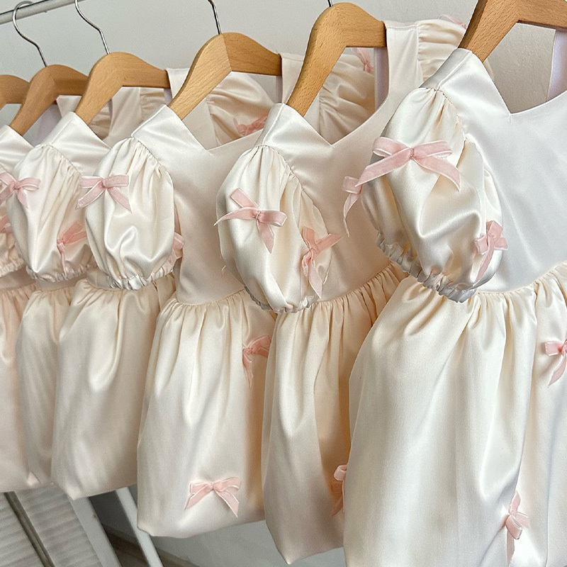 Satin Bow Short Sleeve Midi Dresses - image 3