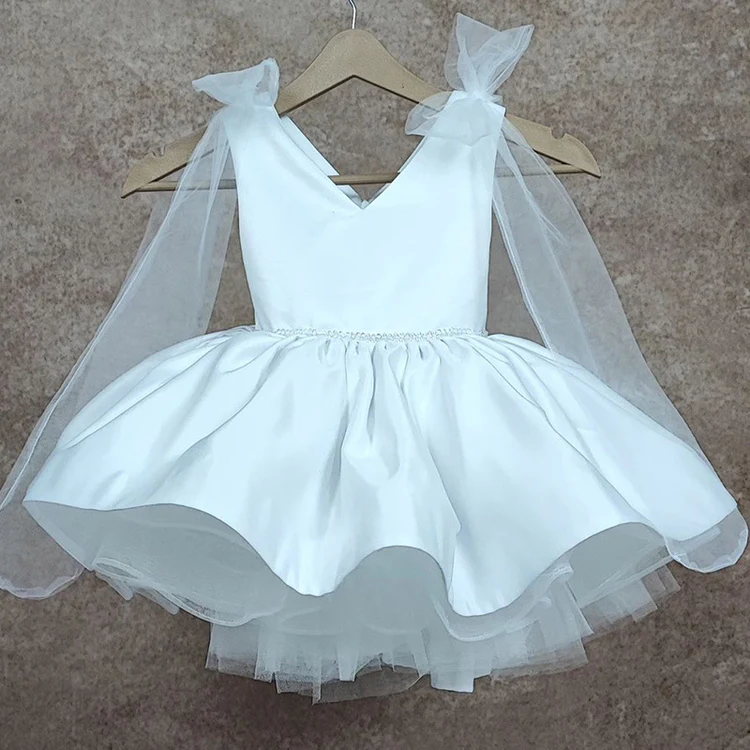 Satin Bow Sleeveless Midi Dresses - White - 12-13Y - image 1
