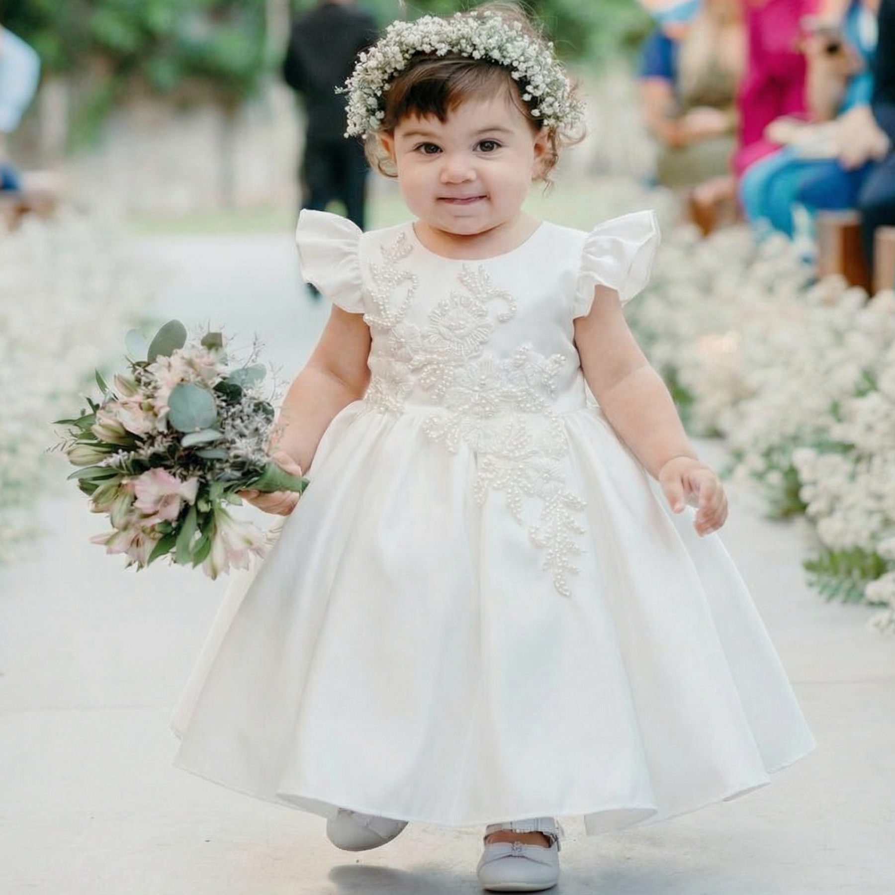 Satin Embellished Short Sleeve Midi Dresses - White - 7-9Y - image 3