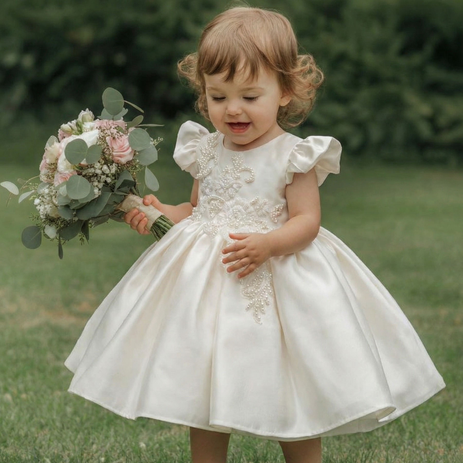 Satin Embellished Short Sleeve Midi Dresses - image 1