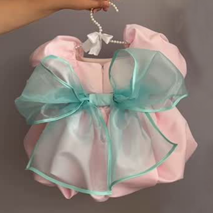 Satin Bow Short Sleeve Short Dresses - image 4