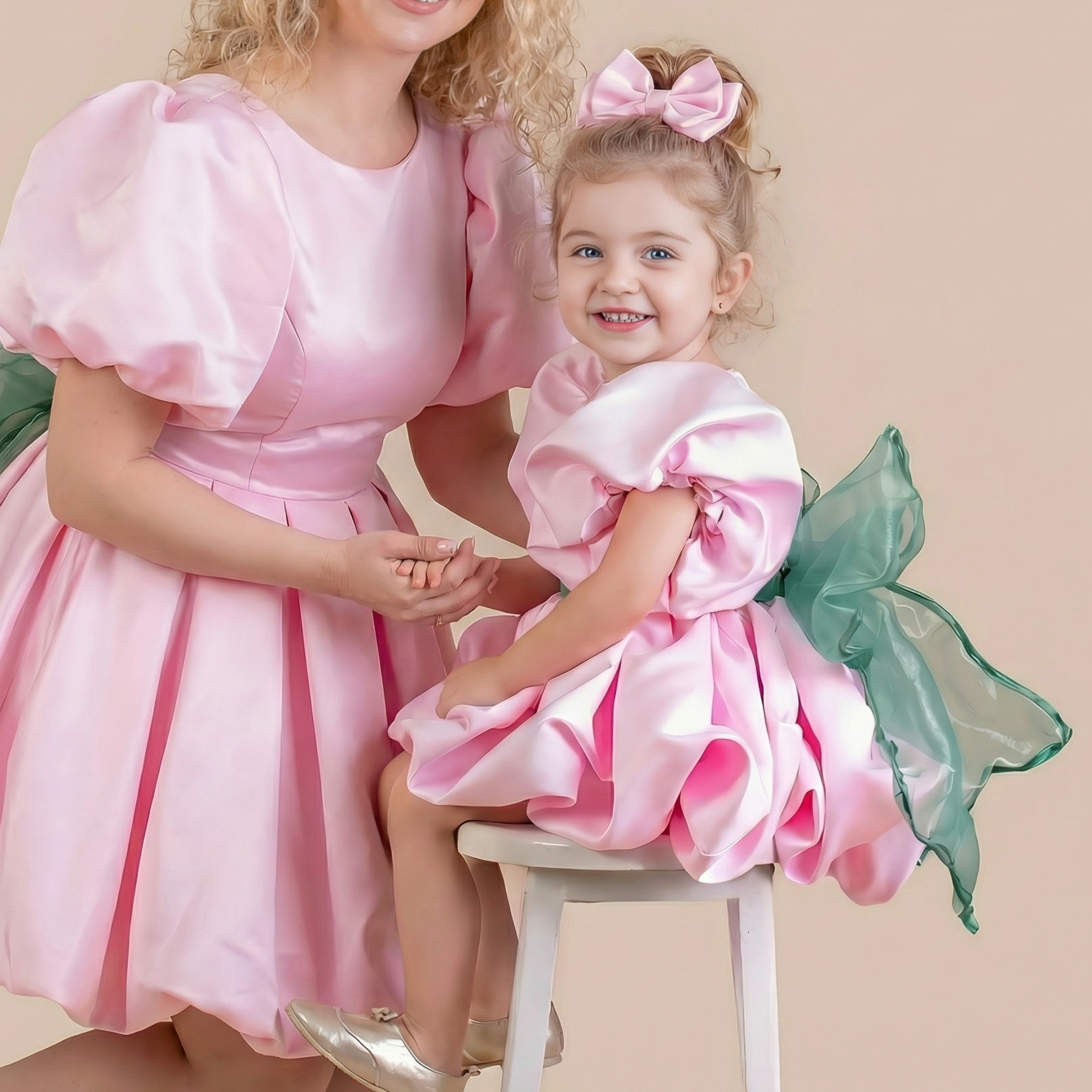 Satin Bow Short Sleeve Short Dresses - image 1