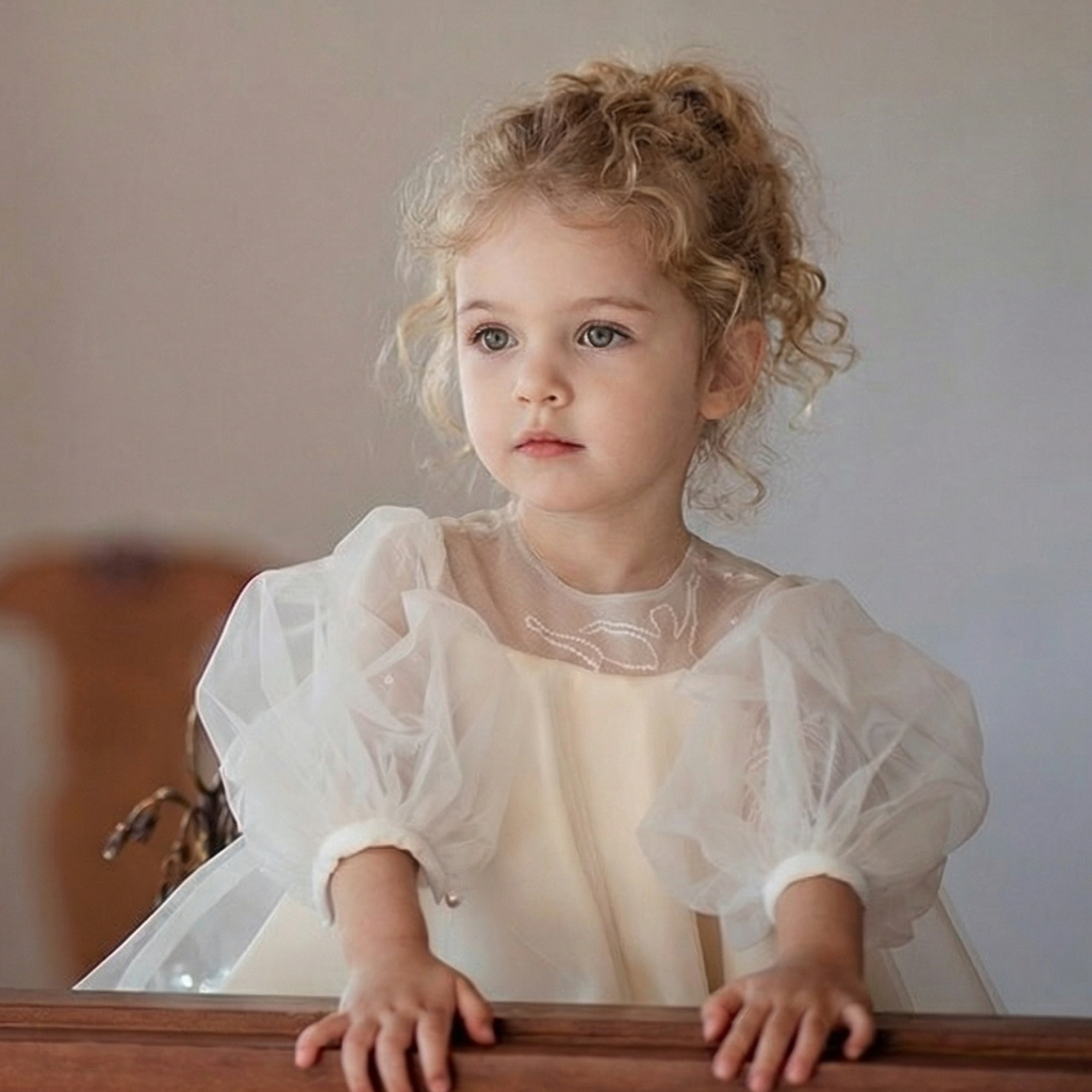 Mesh Bow Long Sleeve Midi Dresses - image 4