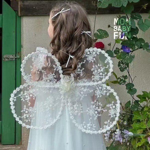 Floral With Embroidery Back Accessory - Large White Lace Round Wings - 40*45cm - image 19