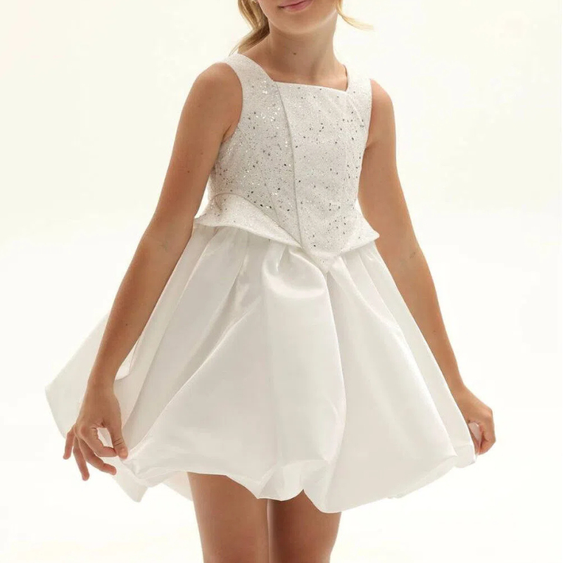 Sequins Organza Corset Sleeveless Short Dresses - White - 8Y - image 1