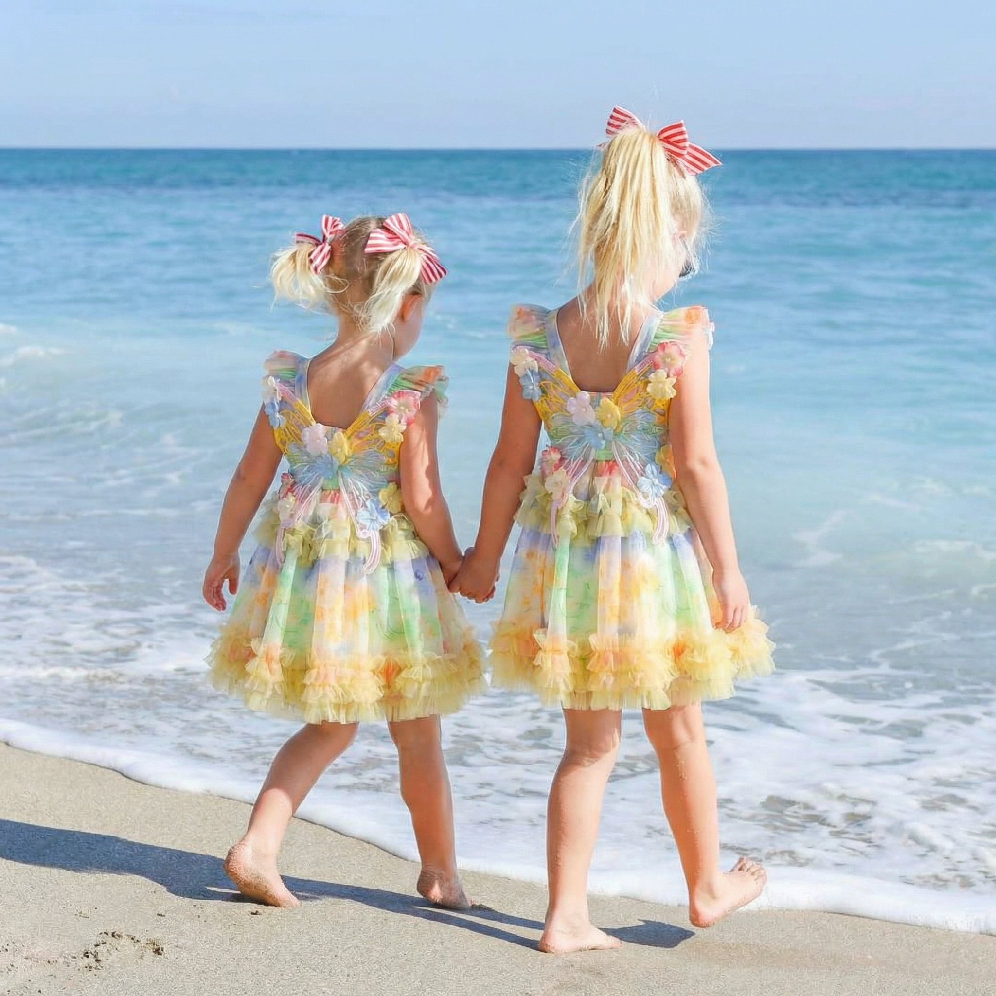 Chemical Fiber Blend Butterfly Sleeveless Midi Dresses - Green - 5-6Y - image 10