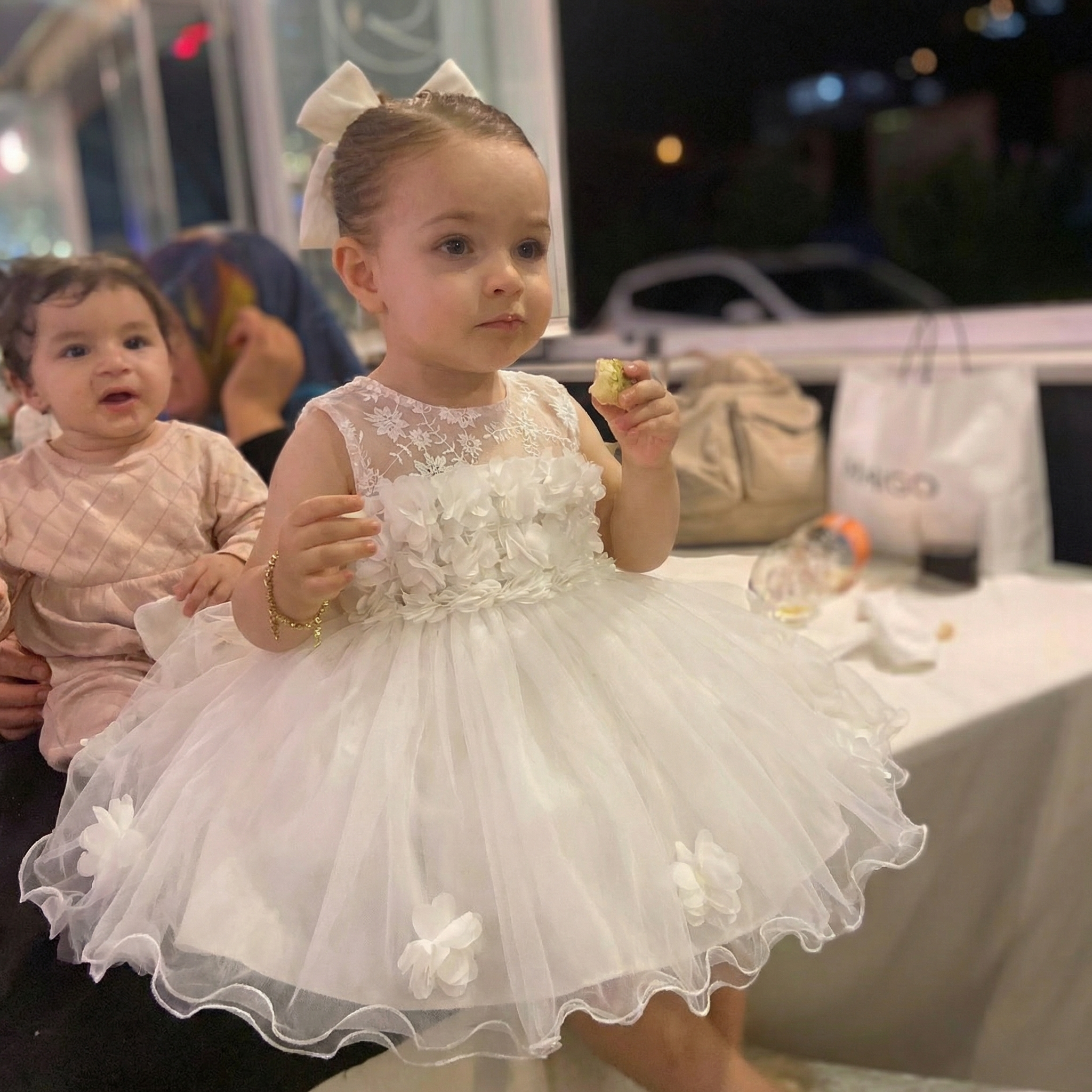 Mesh Rosette Sleeveless Midi Dresses - White - 1-2Y - image 11