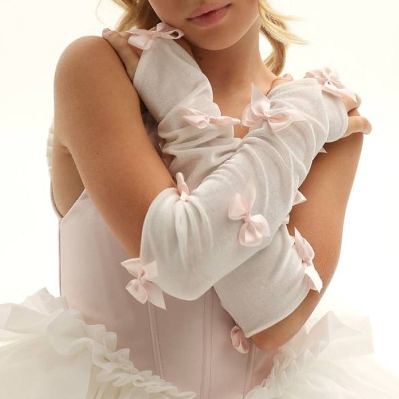 Solid With Bow Ballet Gloves - White - image 1