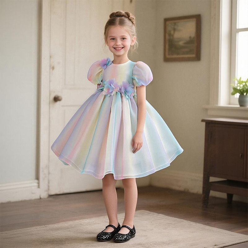 Organza Applique Short Sleeve Short Dresses - image 2