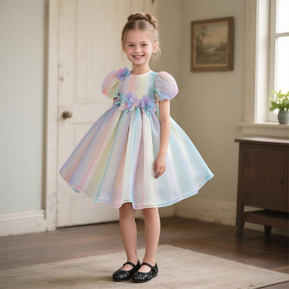 Organza Applique Short Sleeve Short Dresses - image 2