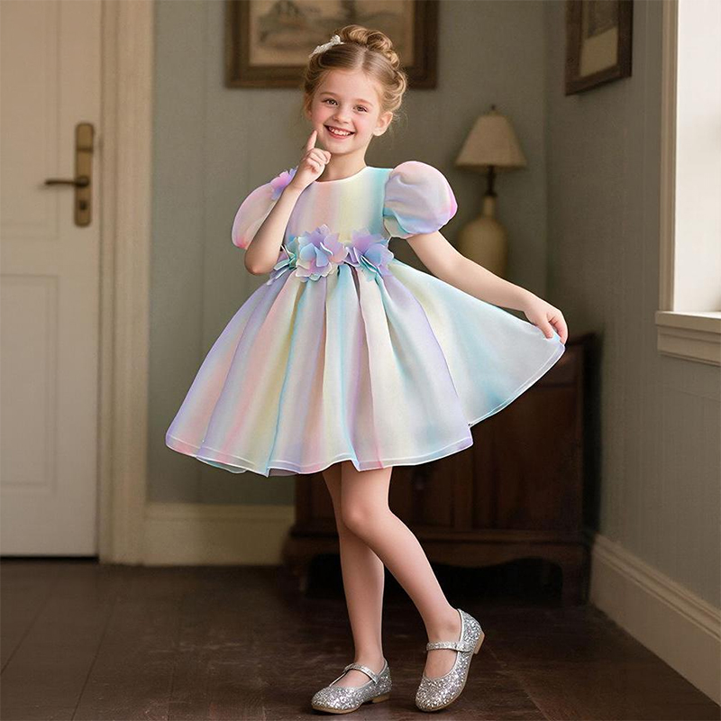 Organza Applique Short Sleeve Short Dresses - image 4