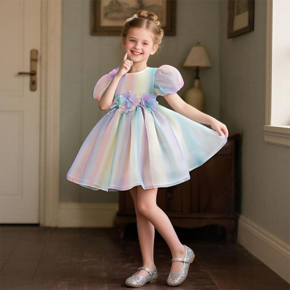 Organza Applique Short Sleeve Short Dresses - image 4