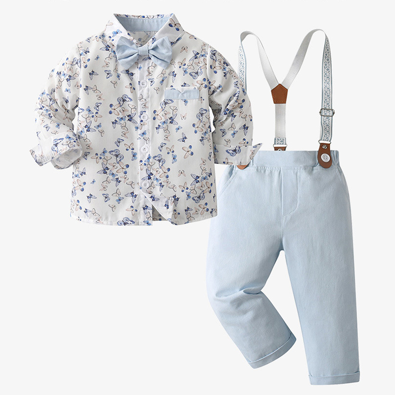 Cotton Bow Long Sleeve Two-piece Set - Light Blue - 6-7Y - image 1
