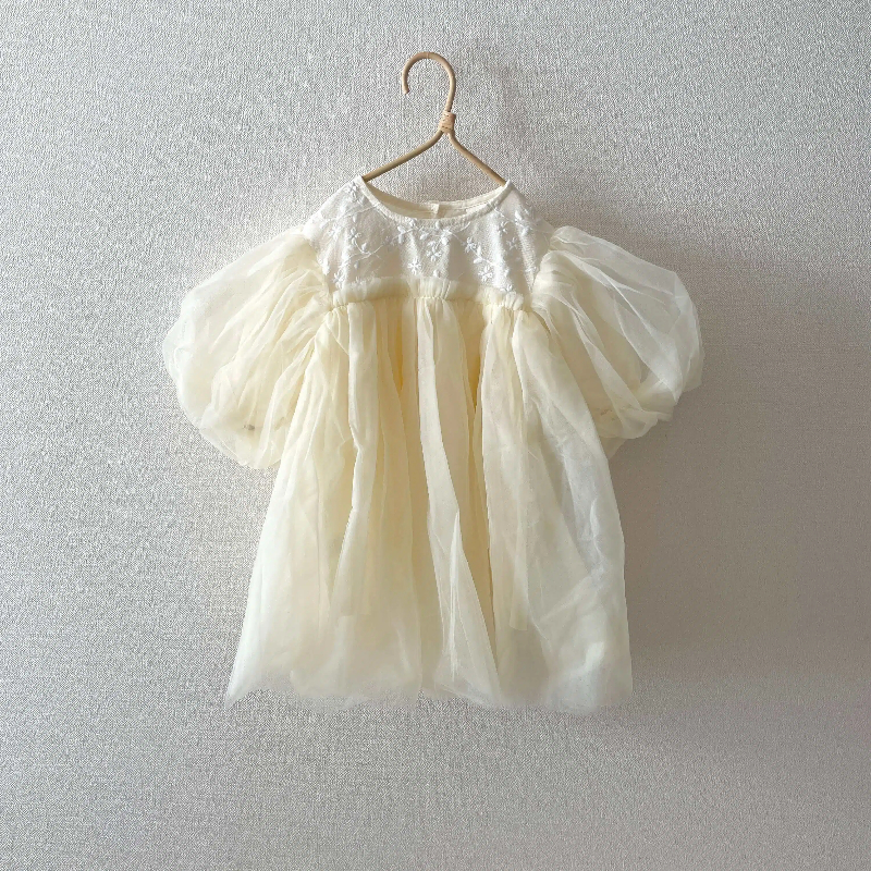 Mesh Split Joint Long Sleeve Maxi Dresses - Beige - 7-8Y - image 1