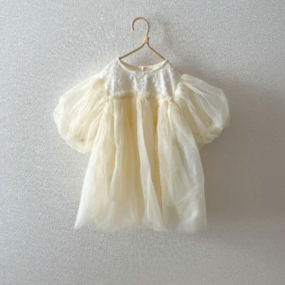 Mesh Split Joint Long Sleeve Maxi Dresses - Beige - 7-8Y - image 1