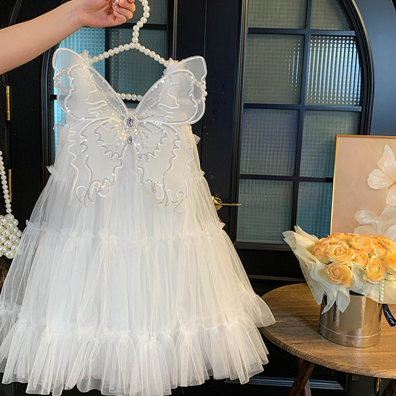 Mesh Butterfly Sleeveless Midi Dresses - White - 8-9Y - image 1