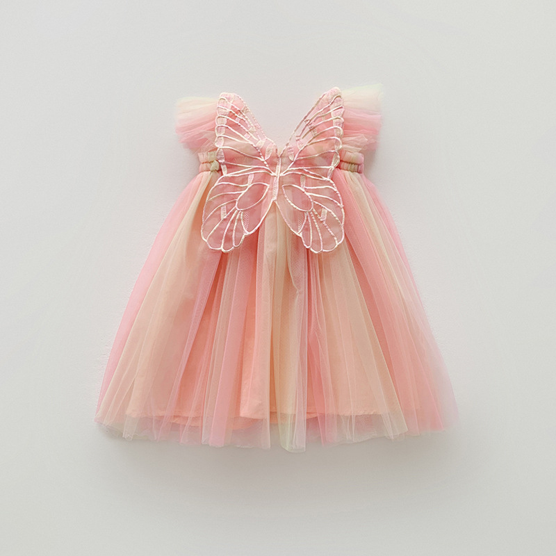 Mesh Butterfly Sleeveless Midi Dresses - Orange Pink Rainbow - 7-8Y - image 7
