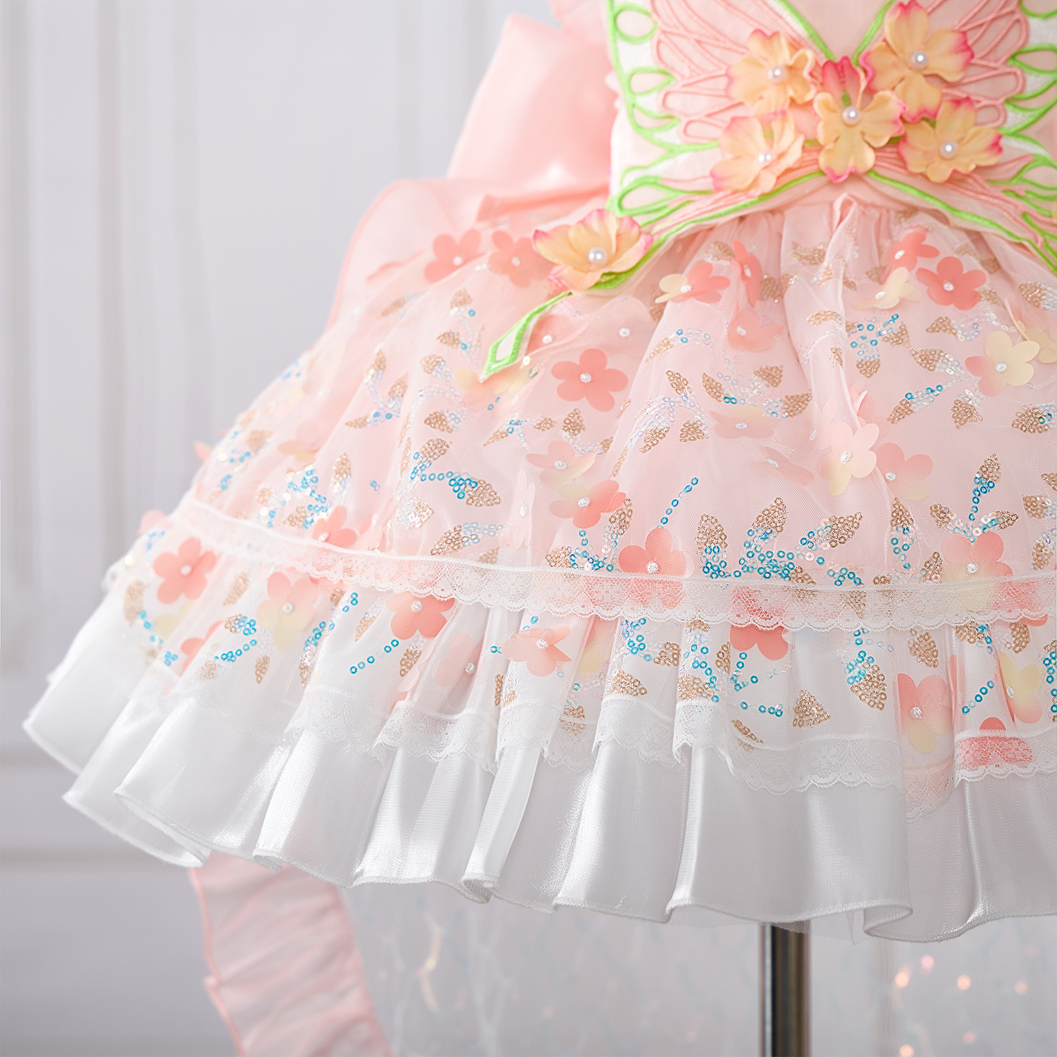 Mesh Applique Sleeveless Short Dresses With Bow Train - image 13