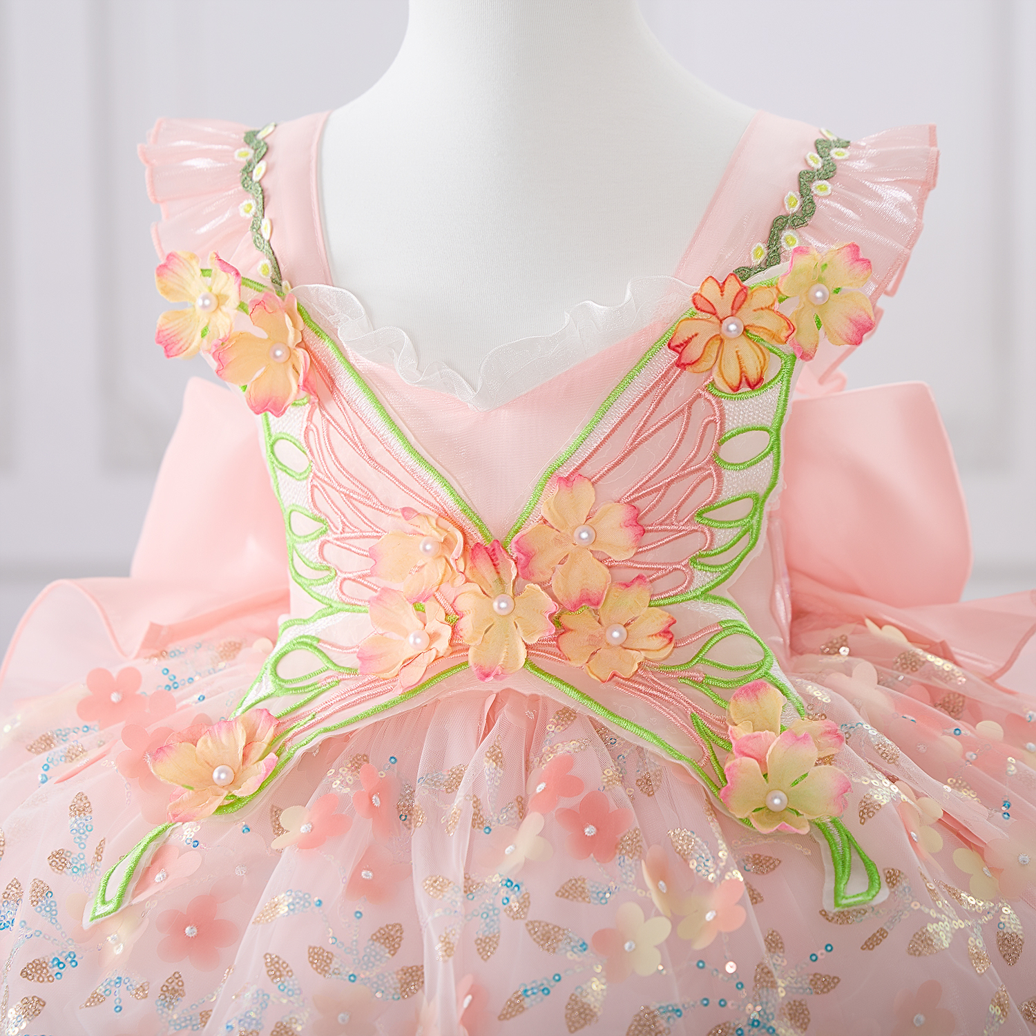 Mesh Applique Sleeveless Short Dresses With Bow Train - image 11