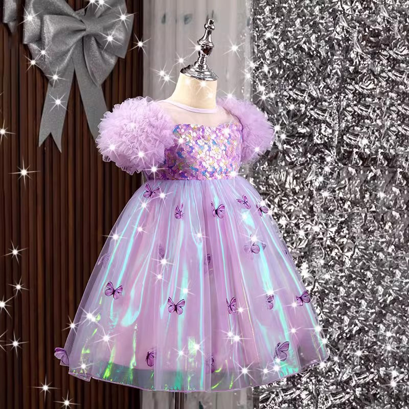 Mesh Butterfly Sequins Short Sleeve Midi Dresses - image 2