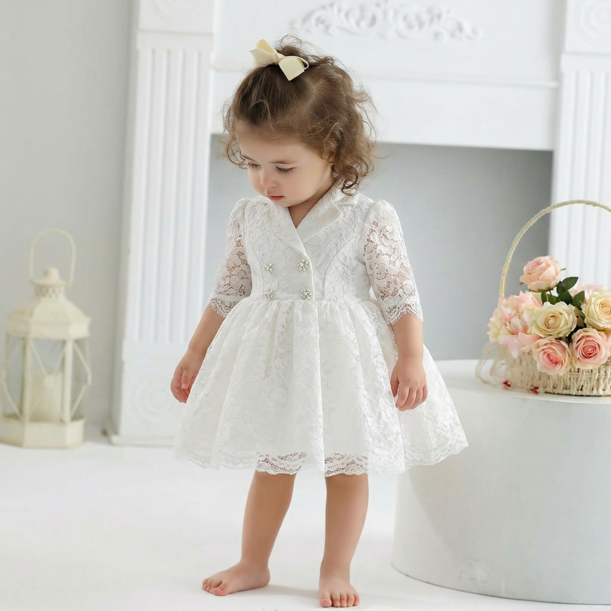 Lace Buttoned Half Sleeve Midi Dresses - image 2