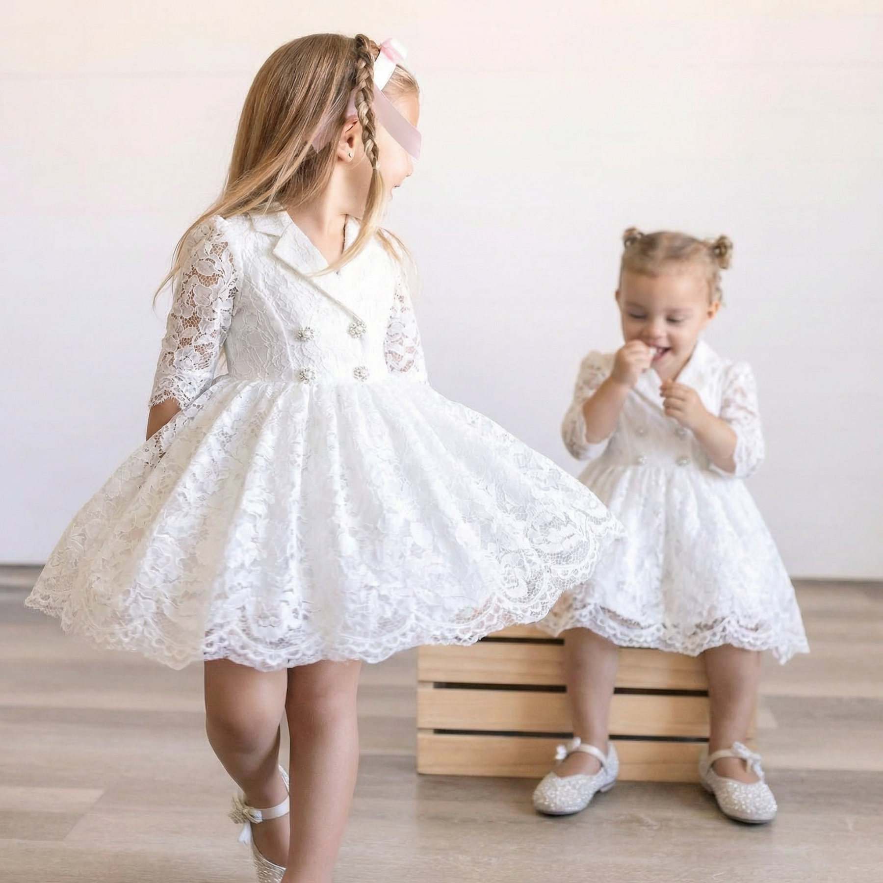 Lace Buttoned Half Sleeve Midi Dresses - image 7