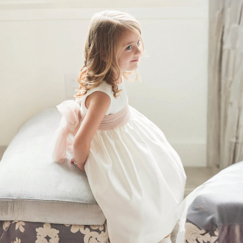 Satin Bow Sleeveless Mid-long Dresses - White - 13-14Y - image 1