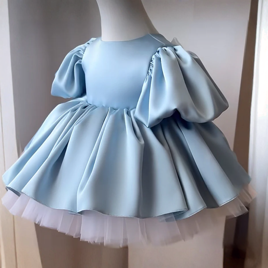 Satin Bow Short Sleeve Midi Dresses - Blue - 6-7Y - image 2