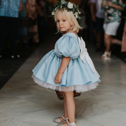 Satin Bow Short Sleeve Midi Dresses - image 6