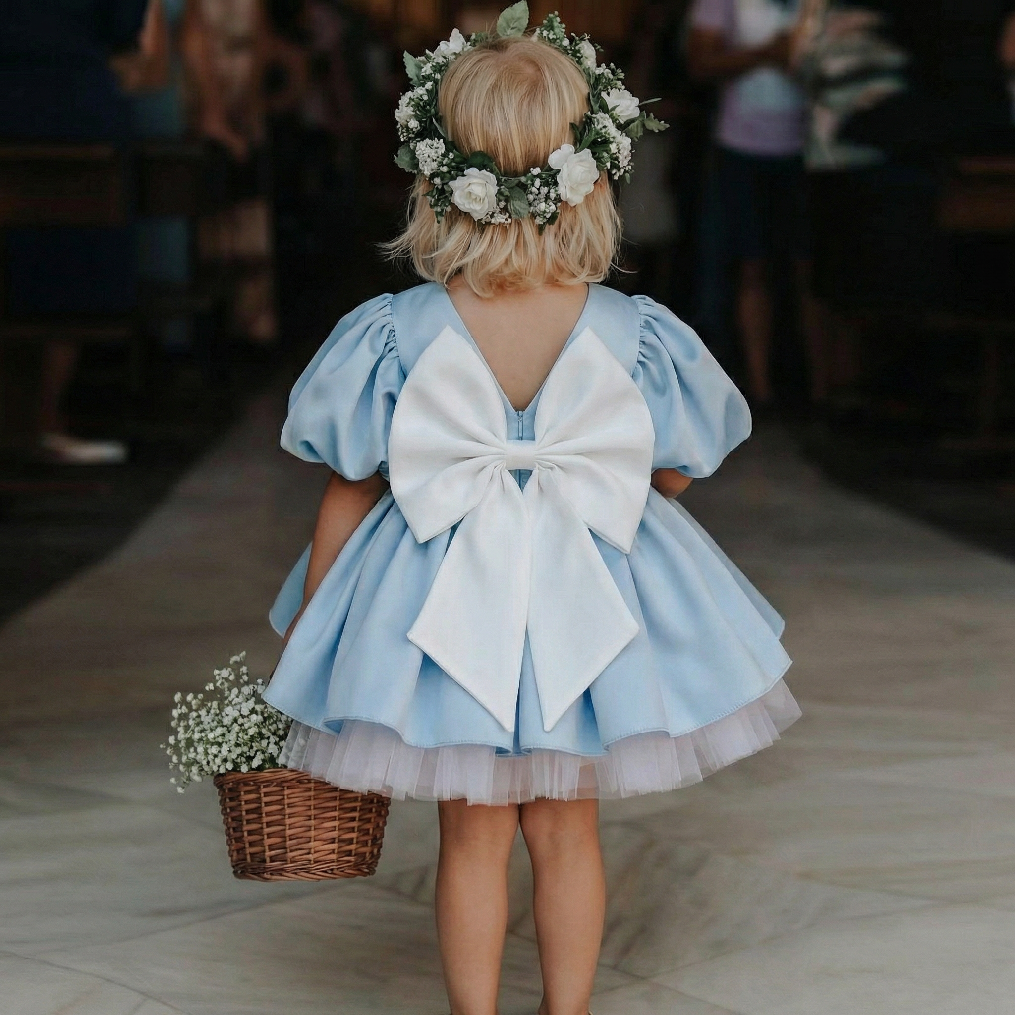 Satin Bow Short Sleeve Midi Dresses - image 1