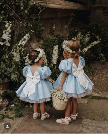 Satin Bow Short Sleeve Midi Dresses - image 8