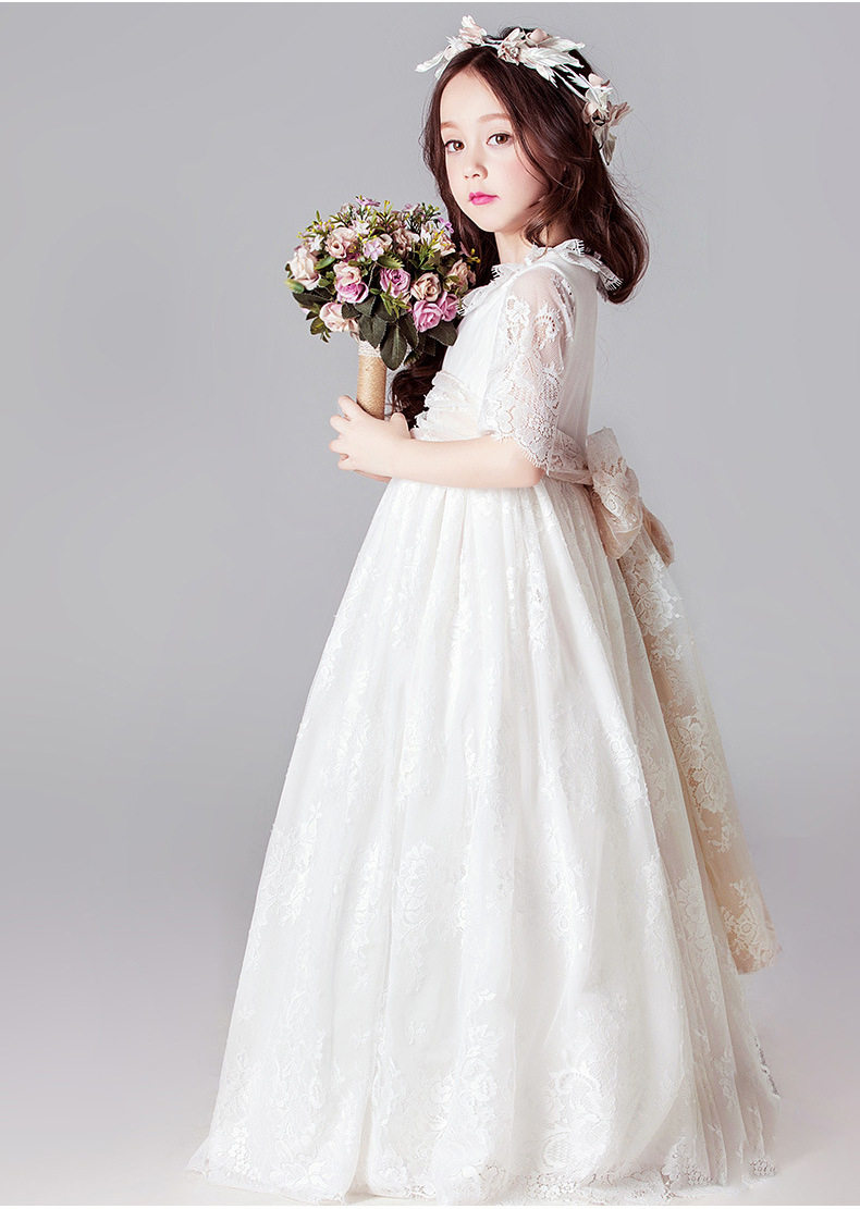 Lace Bow Half Sleeve Mid-long Dresses - image 8