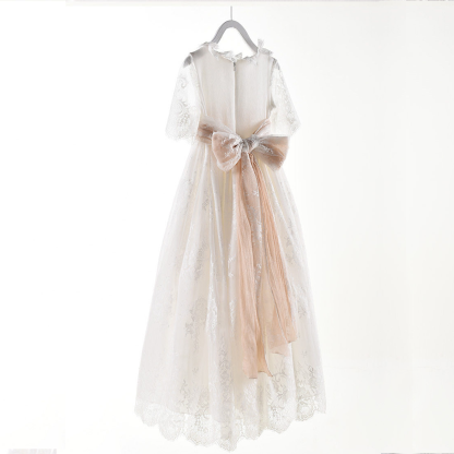 Lace Bow Half Sleeve Mid-long Dresses - image 10