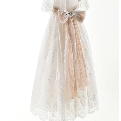 Lace Bow Half Sleeve Mid-long Dresses - image 11