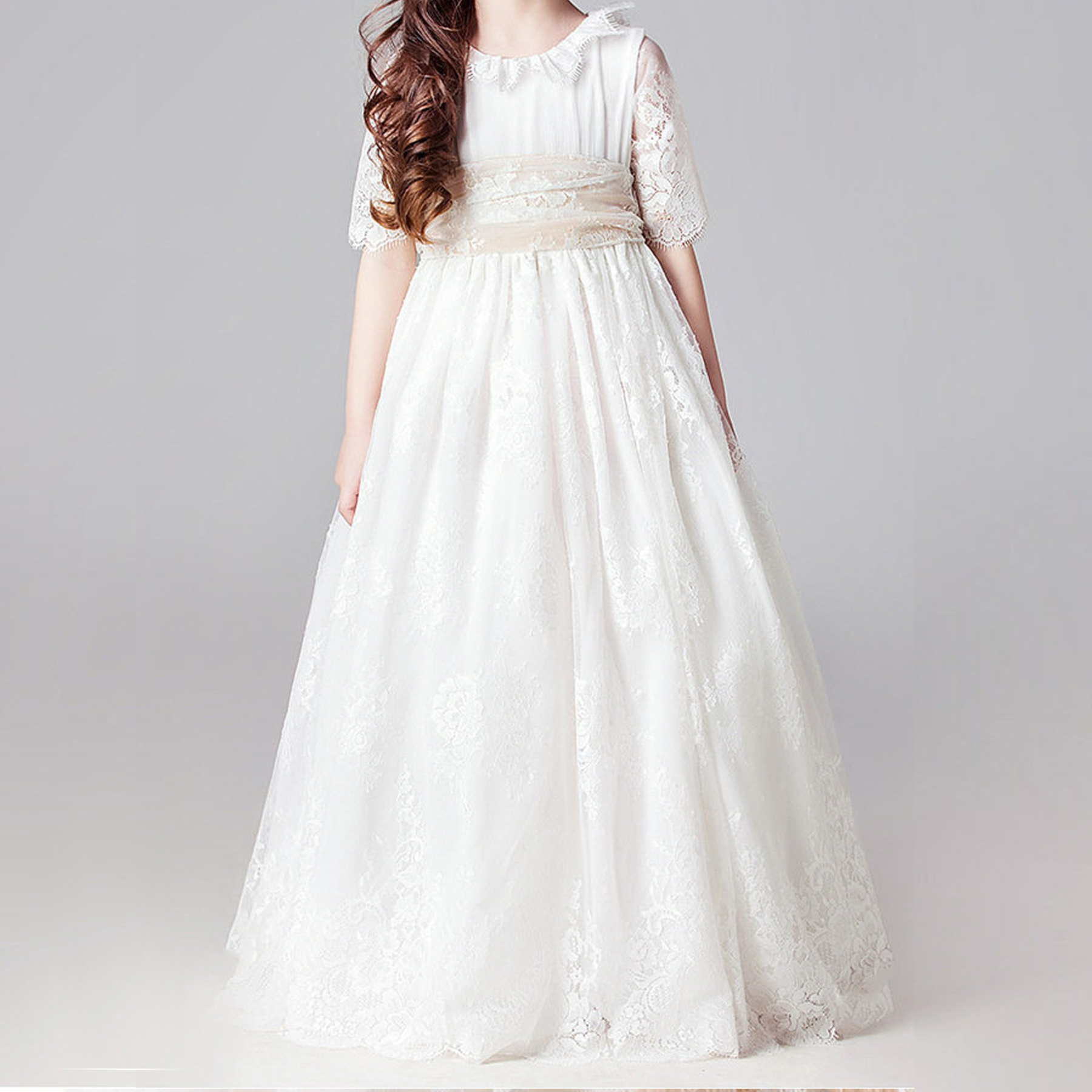Lace Bow Half Sleeve Mid-long Dresses - image 7