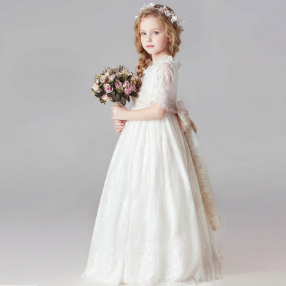 Lace Bow Half Sleeve Mid-long Dresses - image 3