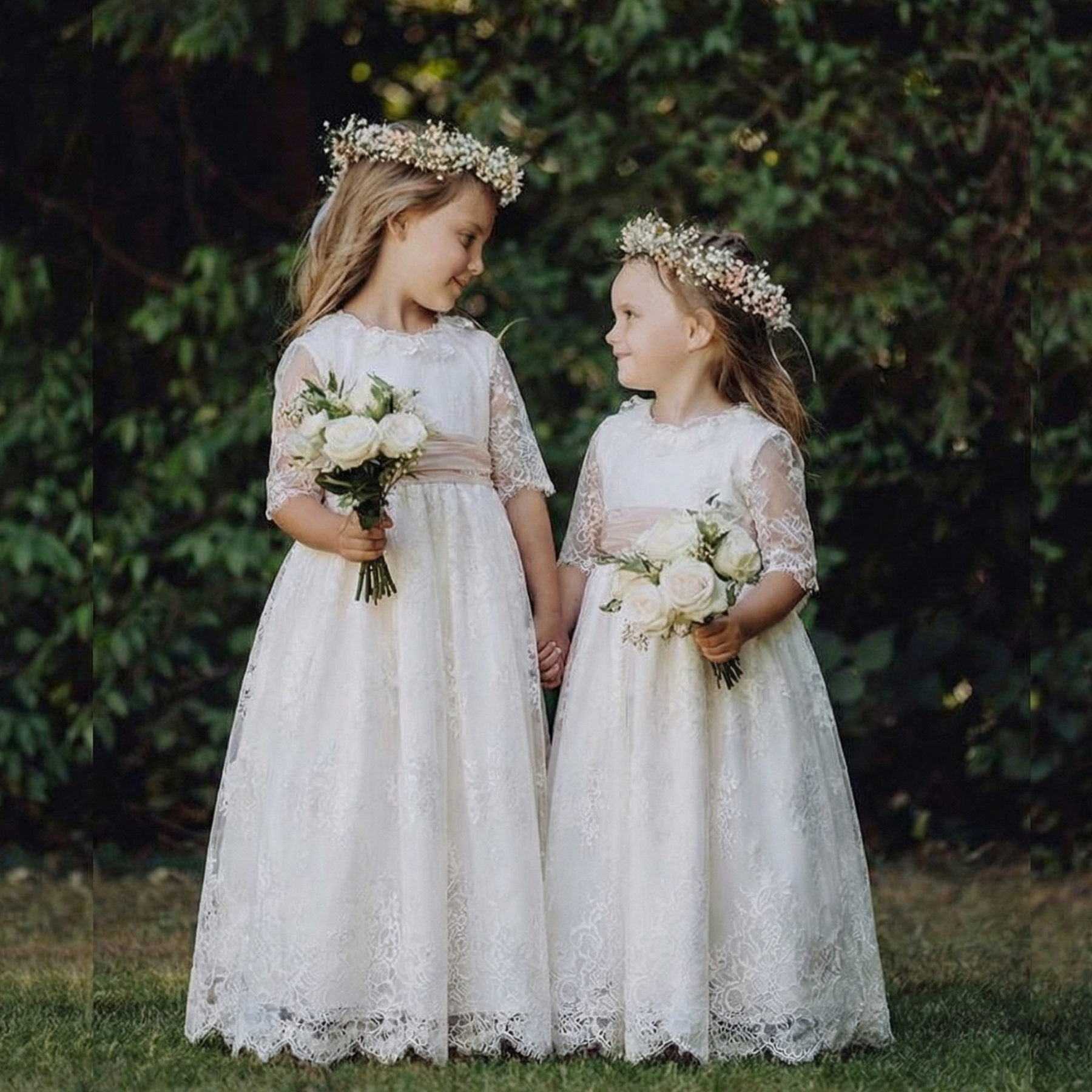 Lace Bow Half Sleeve Mid-long Dresses - image 2