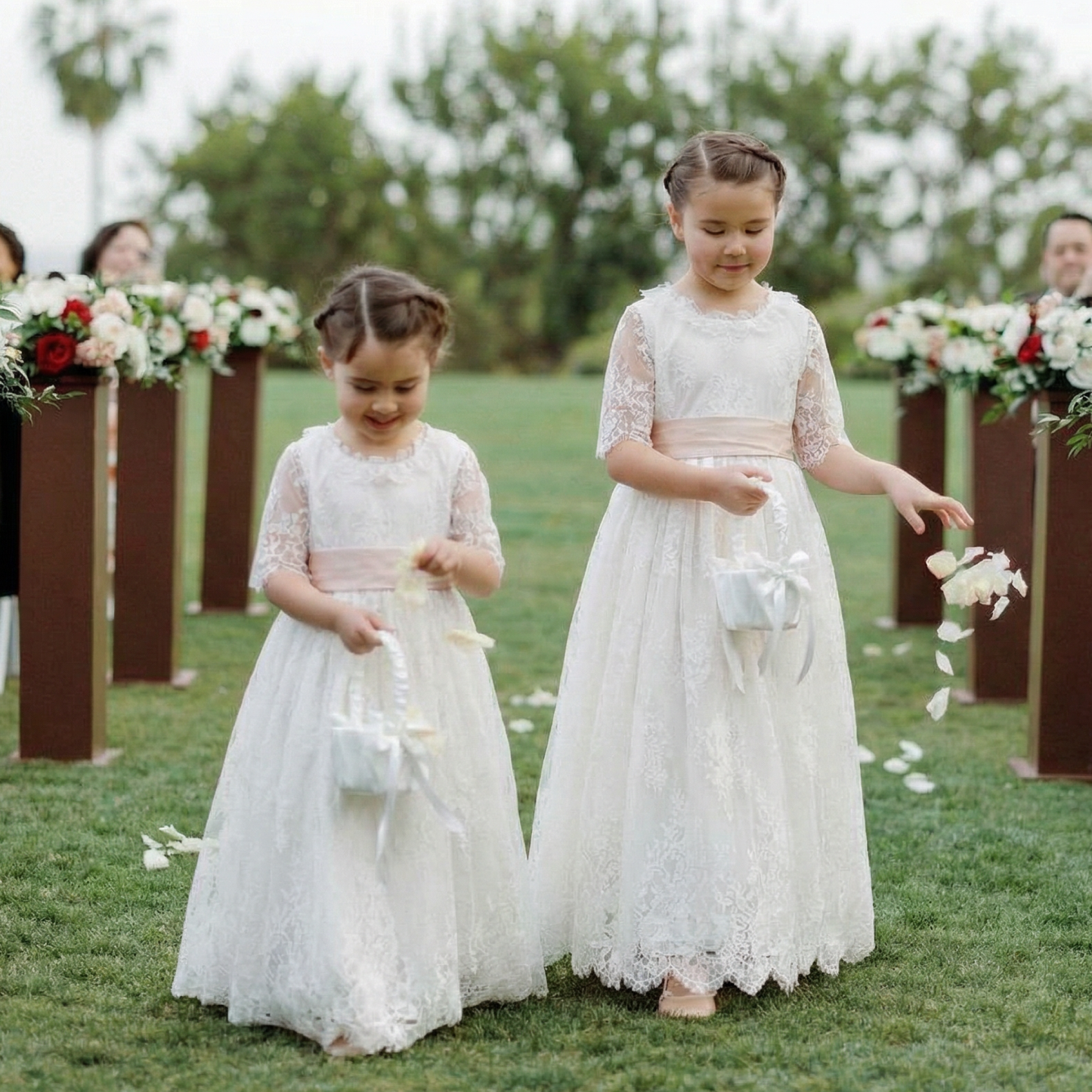 Lace Bow Half Sleeve Mid-long Dresses - White - 16-17Y - image 1