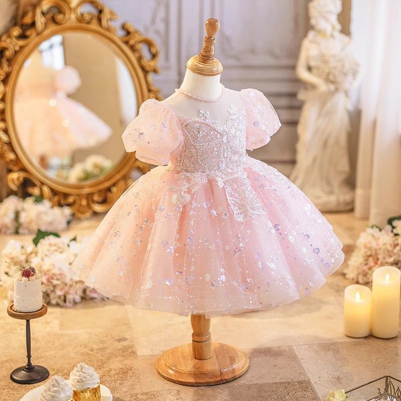 Mesh Sequins Applique Short Sleeve Short Dresses - image 2