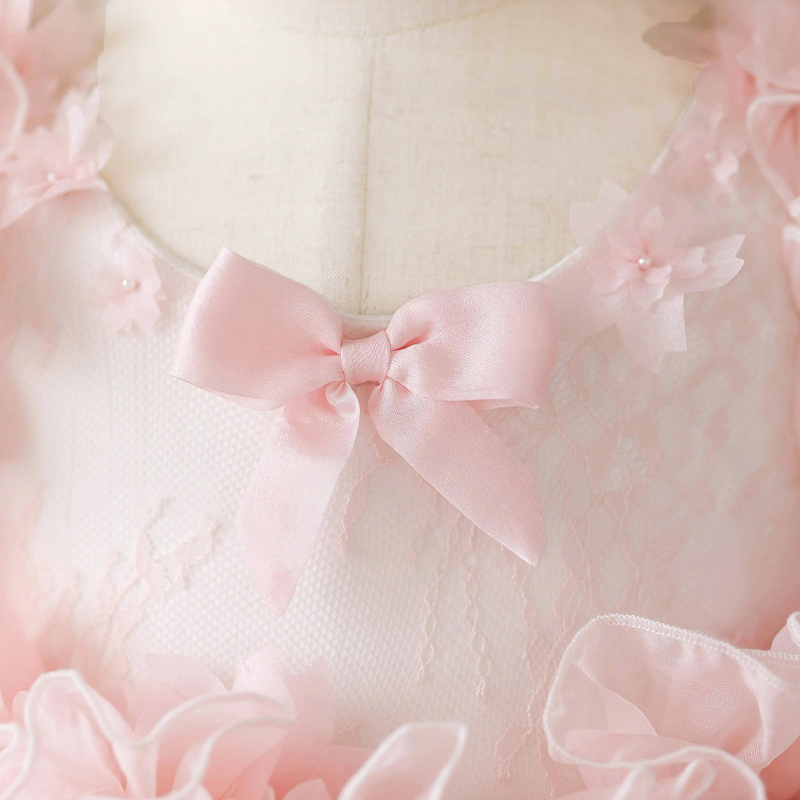 Lace Folds Bow Short Sleeve Short Dresses - image 5