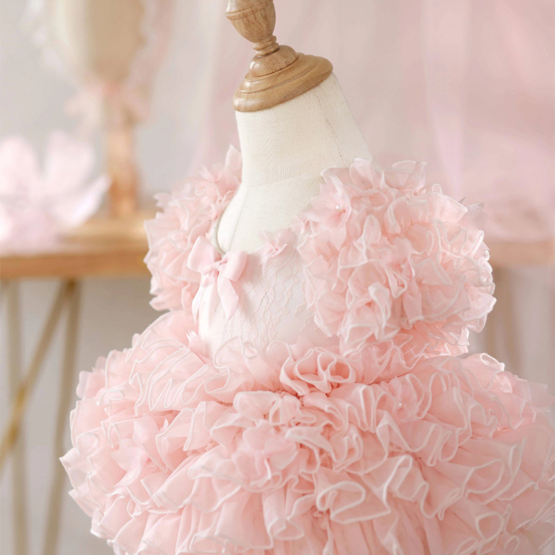 Lace Folds Bow Short Sleeve Short Dresses - image 2