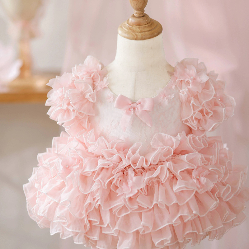 Lace Folds Bow Short Sleeve Short Dresses - image 3