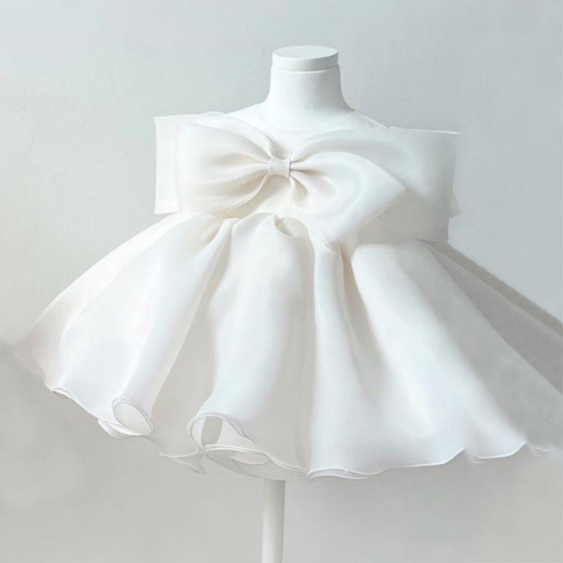 Organza Bow Sleeveless Short Dresses - White - 8Y - image 4