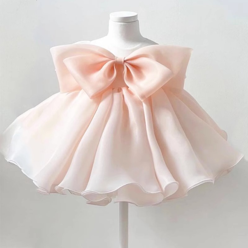 Organza Bow Sleeveless Short Dresses - Pink - 8Y - image 1