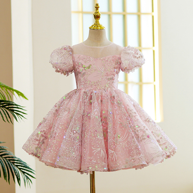 Mesh Sequins Applique Sleeveless Midi Dresses - Pink - 11-12Y - image 1