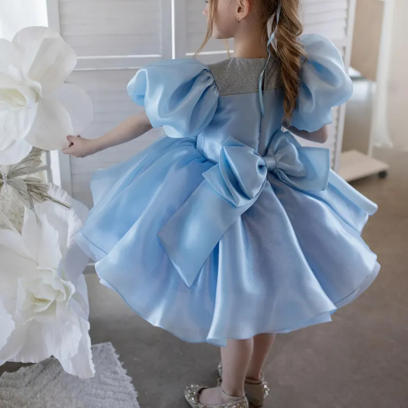 Organza Glitter Short Sleeve Short Dresses - image 3
