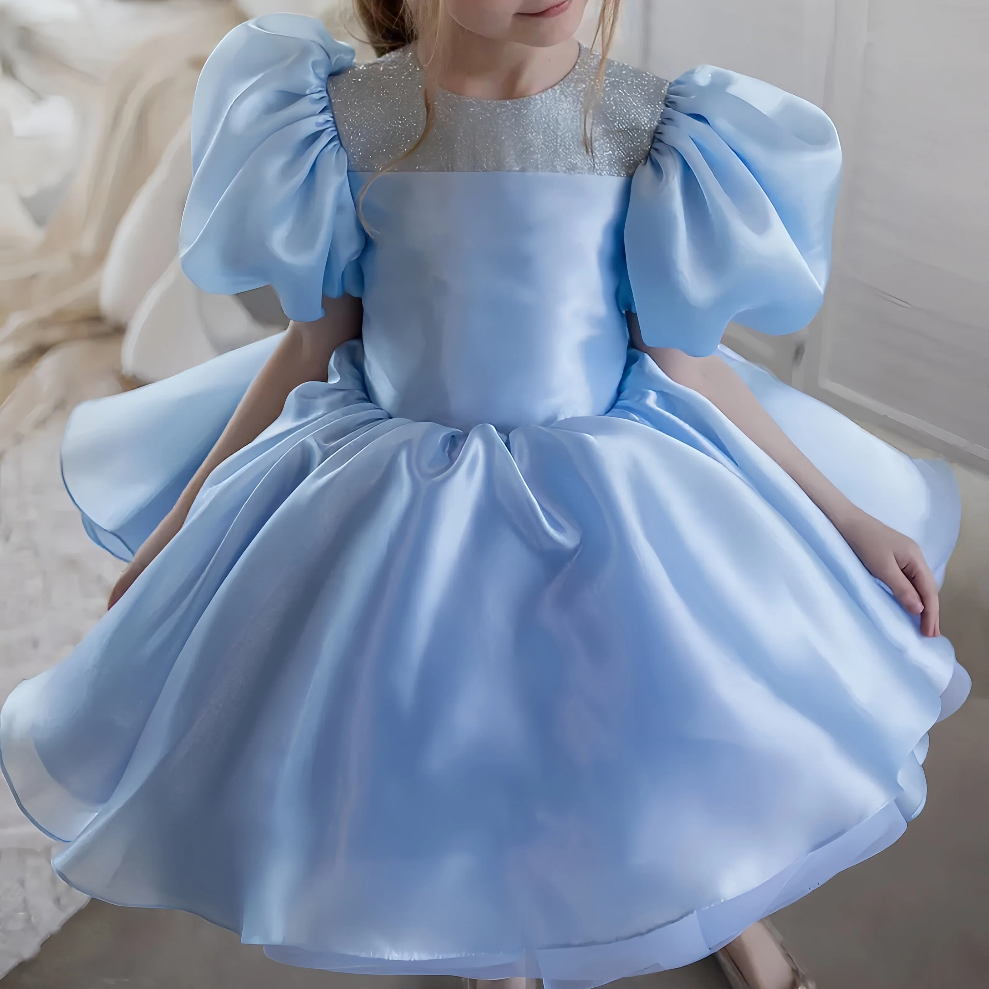 Organza Glitter Short Sleeve Short Dresses - image 2