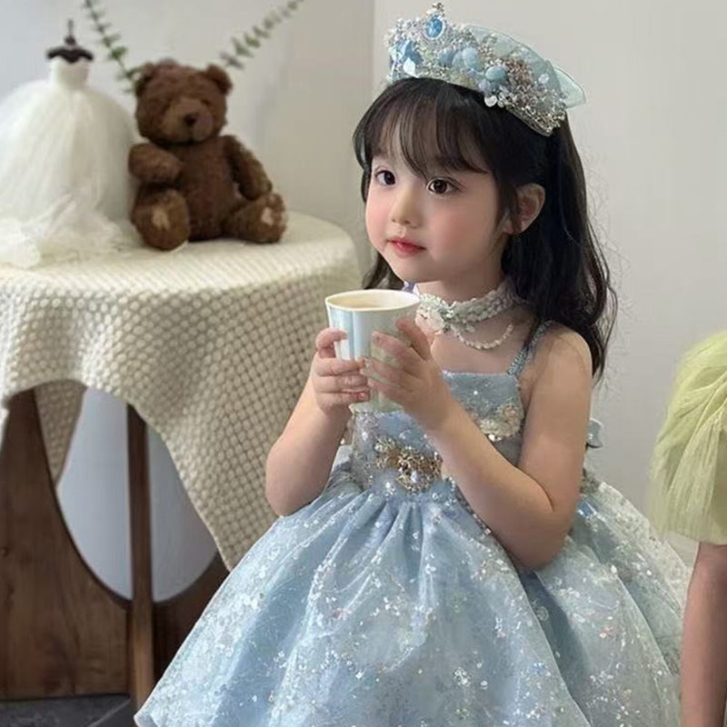 Sequins Bow Sleeveless Midi Dresses With Crown Necklace And Train - image 5